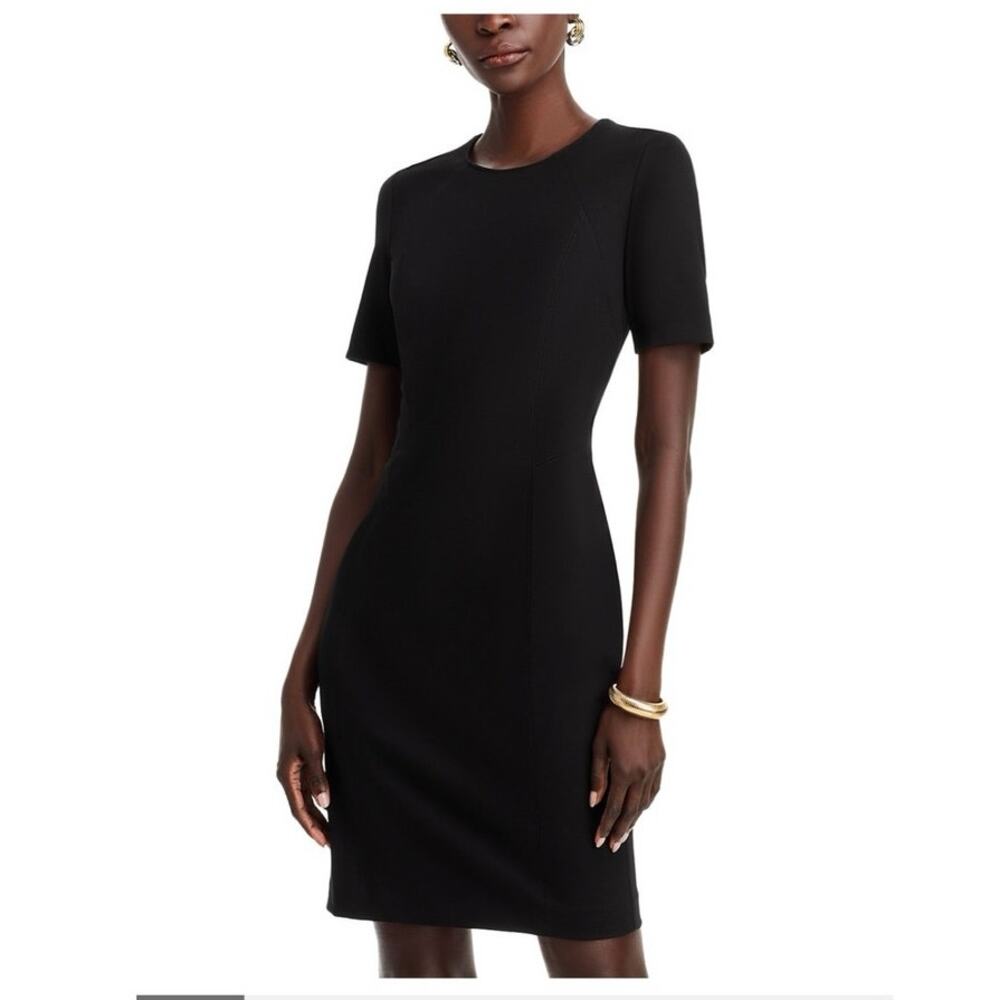 T Tahari Judianne Short Sleeve Black Sheath Dress 16 NWT